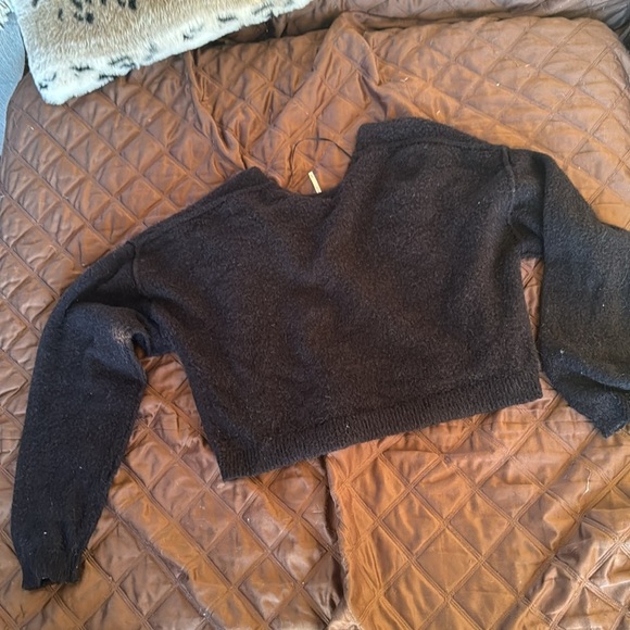 Free people black v neck crop sweater  oversized xs - Picture 7 of 11
